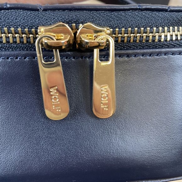 WOLF Maria Zip Jewelry Travel Cube Navy Leather w/ Original Box & Dust Bag - Picture 7 of 16